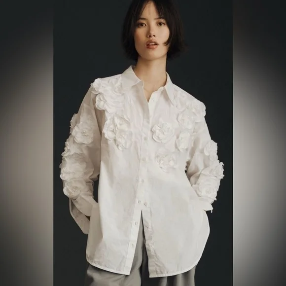 Maeve White Floral Button Down Shirt - Picture 3 of 8